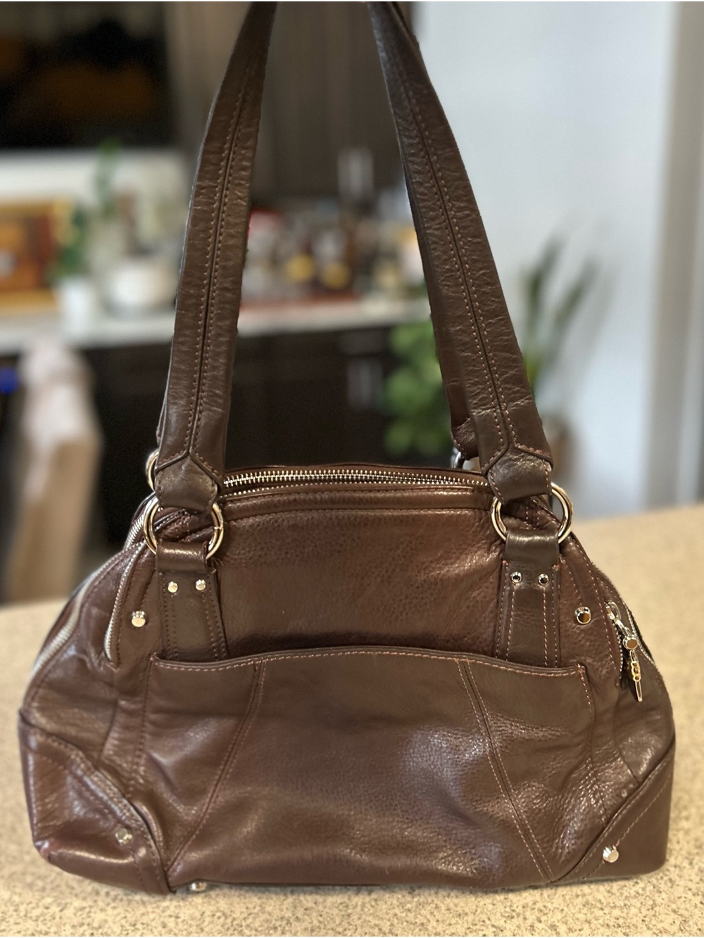 B. Makowsky Brown Pebbled Leather Shoulder Bag - Picture 3 of 8